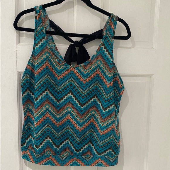 Lily Rose Blue Aztec Inspired Tie Front Tank - Picture 1 of 4